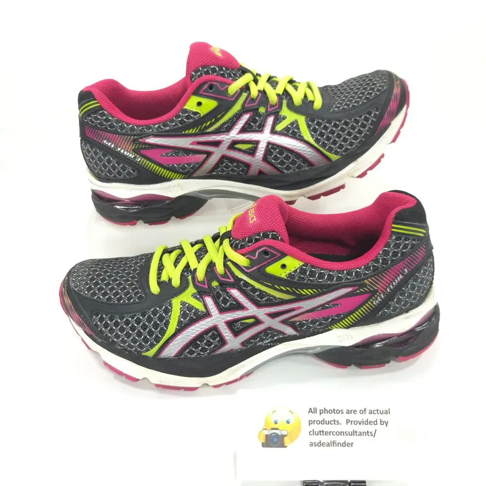Asics Gel-Flux 3 Athletic Lace Up Shoe Womens Size 7 T664N Black Yellow Pink